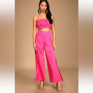 Lulu’s Postcards From Me Hot Pink Ruffled Two-Piece Jumpsuit